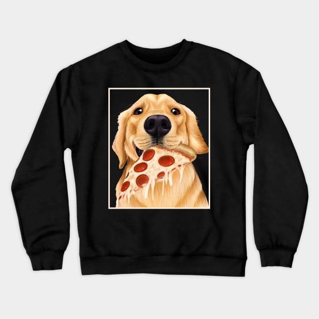 Golden Retriever eating pizza - dog with a slice of pizza Crewneck Sweatshirt by Mehu Art